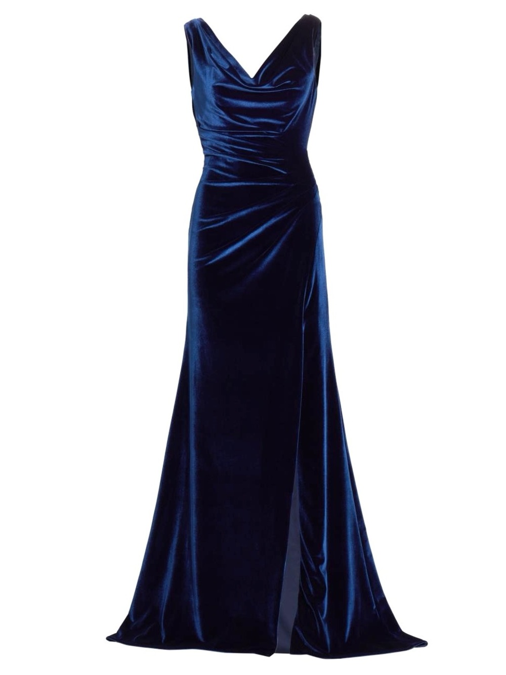 PAMELLA ROLAND Velvet Cowl-Neck Gown Navy Blue Maxi Dress